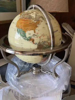 Large Table Top World Globe Semi Precious Stones White Onyx Or Mother Of Pearl • $180