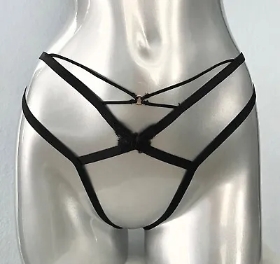 Victorias Secret Nwt Very Sexy Black Open Strappy Butterfly V String Thong Panty • $19.99