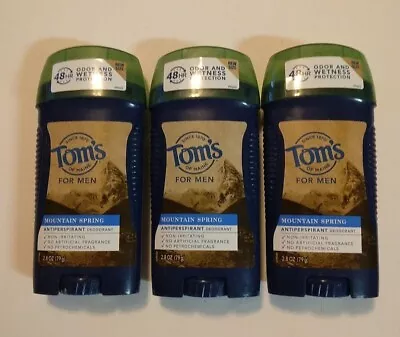 3 Packs Mountain Spring Mens Antiperspirant Tom's Of Maine 2.8 Oz Stick • $20