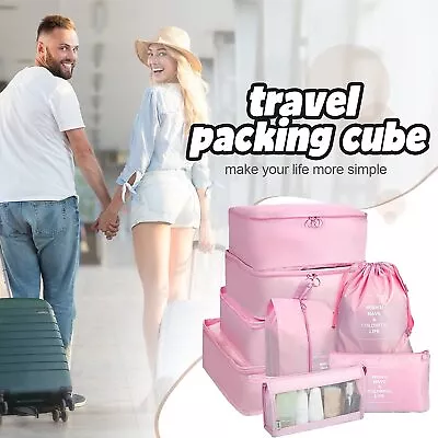$21.99 • Buy 8Pcs Packing Cubes Travel Pouches Luggage Organiser Suitcase Clothes Storage Bag