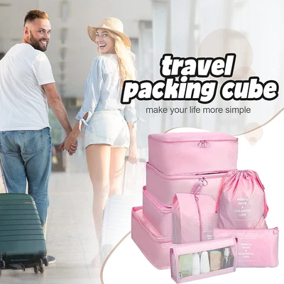 $21.99 • Buy 8Pcs Packing Cubes Travel Pouches Luggage Organiser Suitcase Clothes Storage Bag