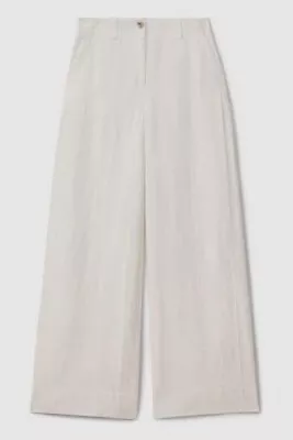 EUC Reiss Demi White Linen Wide Leg Straight Pants Trousers Size 6 US • $64.77