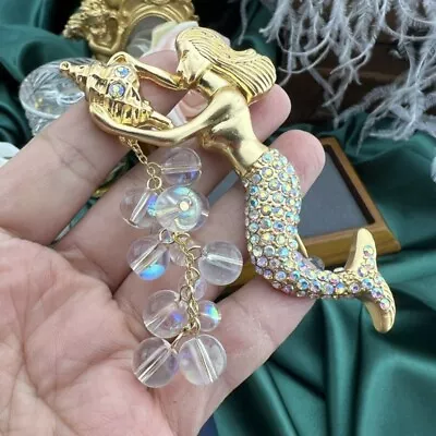 Vintage Women Middle Exquisite Mermaid Tassel Crystal Brooches Pins Accessories  • $7.55