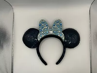 Disney Parks Blue Rhinestone Bow Minnie Mouse Sequin Ears Headband • $12.50