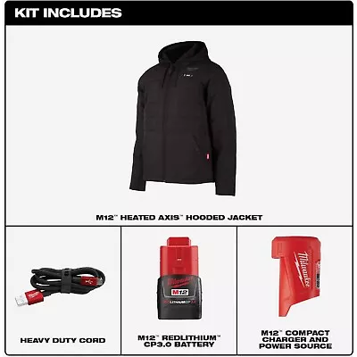 Milwaukee 205B-212X M12 12V Heated AXIS Black Hooded Jacket Kit - 2XL • $147.99