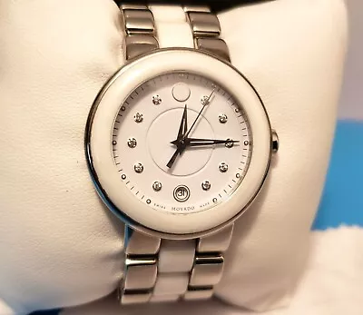 MOVADO CERENA Ceramic Diamond Ladies Swiss Made White Watch • $425