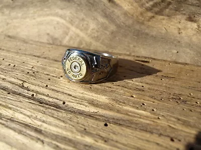 Stainless Steel Brass 45 Auto Bullet Ring With Cross Guns.  Optional Crystal. • $60