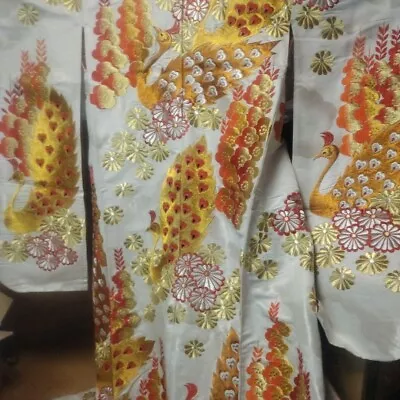 Vintage Japanese Kimono Uchikake Gorgeous Wedding Gold Peacock Embroidery (u80) • $250