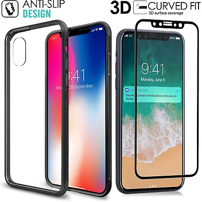 $13.99 • Buy 2-IN-1 Premium Hybrid Protective Clear Case Black Bumper For Apple IPhone X/7/8+