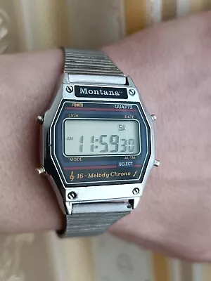 Vintage Wrist Watch Montana Quartz Digital Chronograph 7 Melody Alarm VIDEO #2 • $35