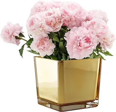 £15 • Buy Glass Vase Flower Vase Candle Container Geometric Shape Golden Mirror Effect