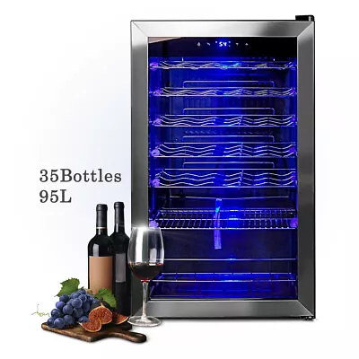 33 Bottles Wine Fridge Cooler Quiet Touch Control LED Under Counter Beer Fridge • £291