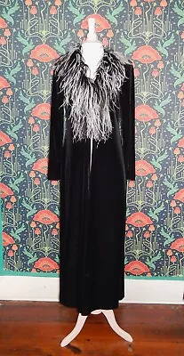 Vintage 90's Y2K Black Stretch Velvet Ostrich Feather Boa Goth Duster Glam Top • $99.99