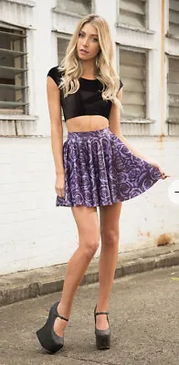 BlackMilk Imperial Rose Cheerleader Skirt Size L 12 Purple Black • $49.95