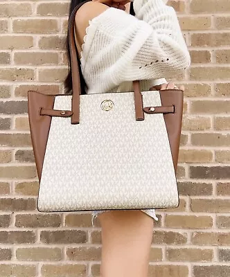 Michael Kors Carmen North South Large Top Zip Tote Vanilla MK Signature • $119