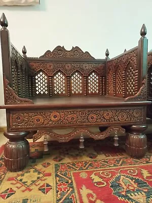 Hand Carved Wooden Day Bed Wooden Armchair Sofa Carving Mughal Style Seat • $1500