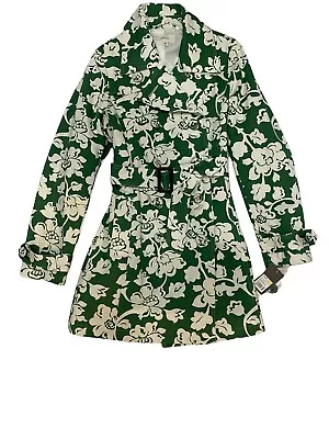  NWT Merona Womens Belted Lined Trench Raincoat Jacket Sz S Green White Floral • $39.99