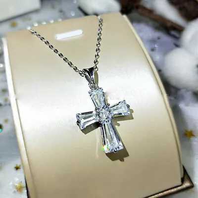 Fashion Cross 925 Silver Filled Necklace Pendant Cubic Zircon Women Jewelry Gift • $2.29