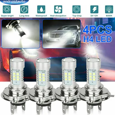 4x H4 9003 HB2 6000K Super White LED Headlight Bulb Conversion Kit High Low Beam • $12.59