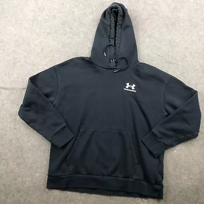 Under Armour Hoodie Mens Medium Black Logo Pullover Fleece Casual Gym * • $24.95