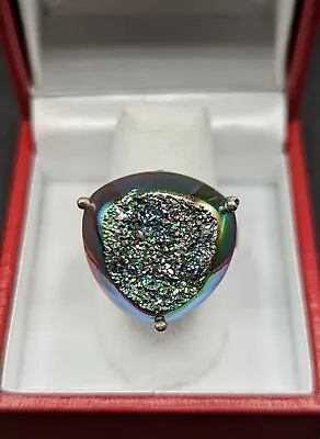 Large Druzy Drusy Mermaid Colors Statement Sterling Silver 925 Ring Size 7 • $55