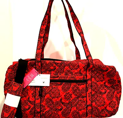 Vera Bradley Iconic Large Travel Duffel Bag Red Black Bandana Paisley New • $59.95