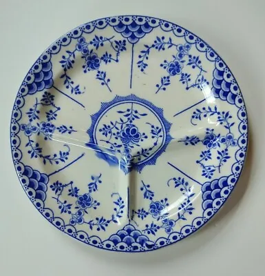 Rowland & Marsellus FLORAL 3-SECTION 10.5  PLATE ~FLOW BLUE TRANSFERWARE POTTERY • $35