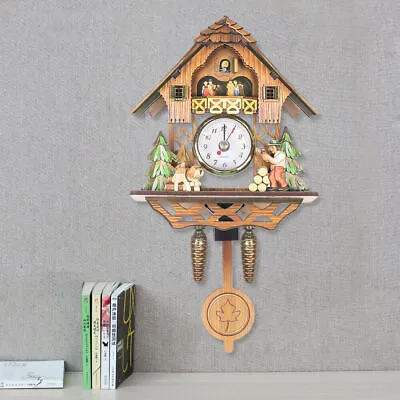 Vintage Germany Forest Cuckoo Clock Wooden Wall Clock Set With Pendulum Black US • $19