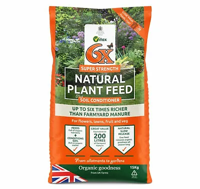 6 X Natural Fibrous Plant Fertiliser Traditional  Manure 1x15kg Bag Brown • £14.77