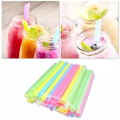 100 Pcs Neon Drinking Straws Smoothie Milkshake Tea Jumbo Plastic Large 20cm • £5.99