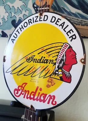 Vintage Indian Motorcycles Porcelain Sign Gas Oil Sales Service Garage Dealer • $110