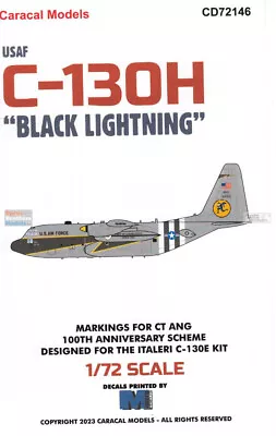 CARCD72146 1:72 Caracal Models Decals - C-130H Herrcules 'Black Lightning' CT • $21.49