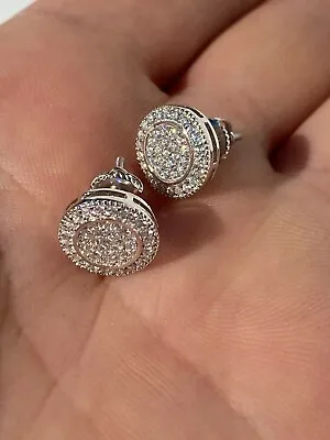 Real Solid 925 Silver Simulated Diamonds Men's Earrings Large Studs Screw Backs • $24.46