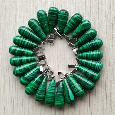 Artificial Malachite Stone 50pcs Long Water Drop Pendant Bead Jewelry 10X28mm • $21.84