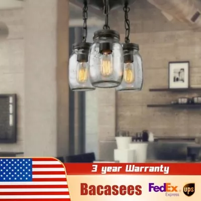 3 Heads Kitchen Island Light Mason Jar Chandelier Ceiling Pendant Light Fixture  • $50.35