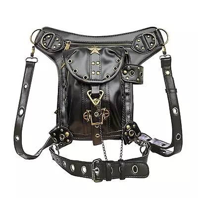 Steampunk Waist Bag Fanny Pack Fashion Gothic Leather Shoulder Crossbody Mess... • $53.04