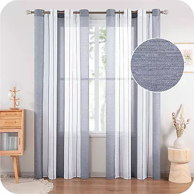 £7.99 • Buy Striped Voile Curtains Grey Sheer Window Curtains With Eyelet Ring Top Heading