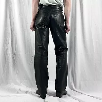 VINTAGE MID-LATE 1980sREAL LEATHER TROUSERS BY PUNK BRAND BOY LONDON 29W31L • £5