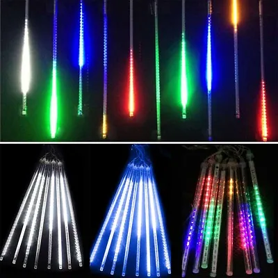 LED Meteor Shower Lights Christmas Rain Icicle Falling Outdoor Garden Tree Decor • £3.59