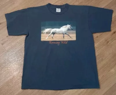 Vintage Alore Shirt Mens Large Horse Equestrian Running Wild Single Stitch USA • $19.99