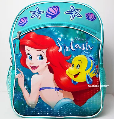 Disney Ariel School Backpack 16  Canvas Large Bag The Little Mermaid Flounder • $18.95