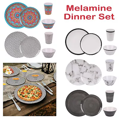 16pcs Melamine Dinner Set Motorhome Caravan Outdoor Camping Picnic Tableware • £28.41