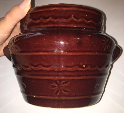 Mar-Crest Daisy Dot Ovenware Bean Pot Cookie Honey Jar Vintage Stoneware Lid • $12.99