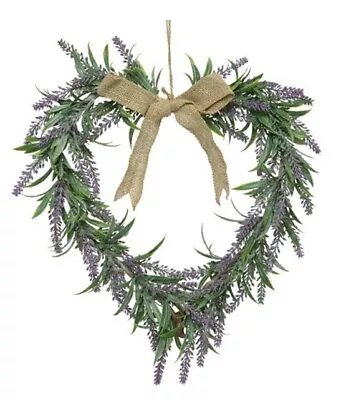 Rustic Spring Wreath | Artificial Lavender Heart Wreath | Door Wall Hanging Gift • £18.95