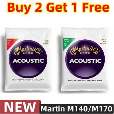 Martin Guitar Strings M140/M170 80/20 Bronze Acoustic 12-54 10-47 AU • $11.49
