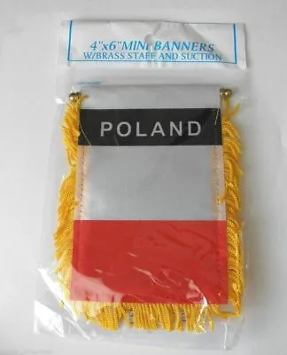 Poland Plain MINI BANNER FLAG GREAT FOR CAR & HOME WINDOW MIRROR HANGING 2 SIDED • £6.36