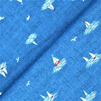 Cotton Fabric Quilting Material Little Boats - Dark Blue - Makower • £3.95