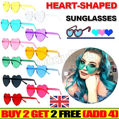 Women Teen Love Heart Shape Sunglasses Fun Dress Party Festival Summer Glasses ~ • £1.97