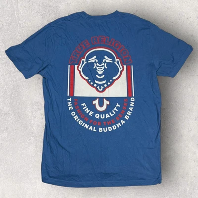 £19.95 • Buy True Religion Jeans Buddha Printed Graphic Logo Short Sleeve Tee T Shirt XL Blue