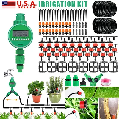 130ft Drip Irrigation System Plant Timer Self Garden Watering Hose Spray Kit US • $25.99